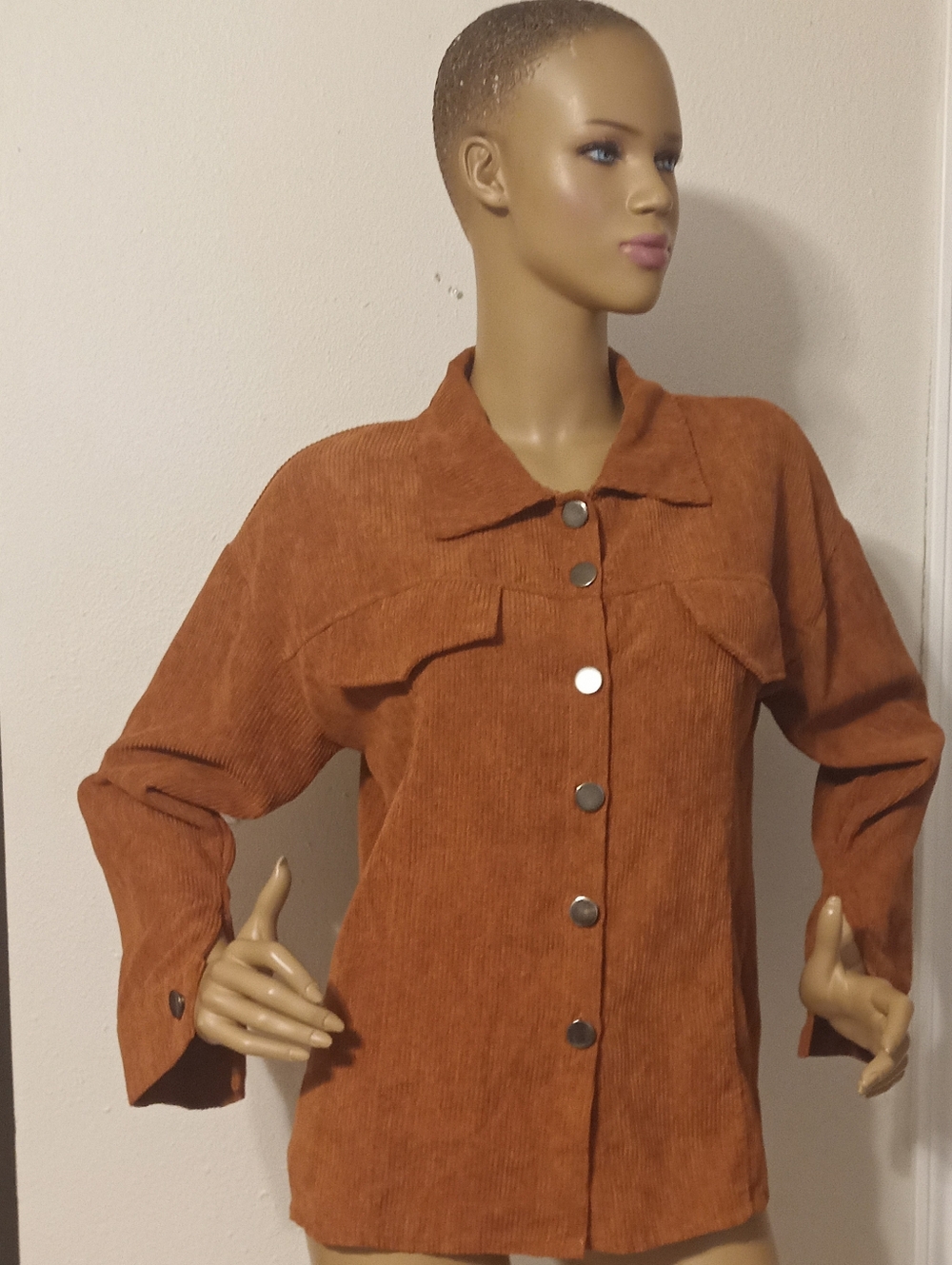 Rust Corduroy Button-Up Shacket
